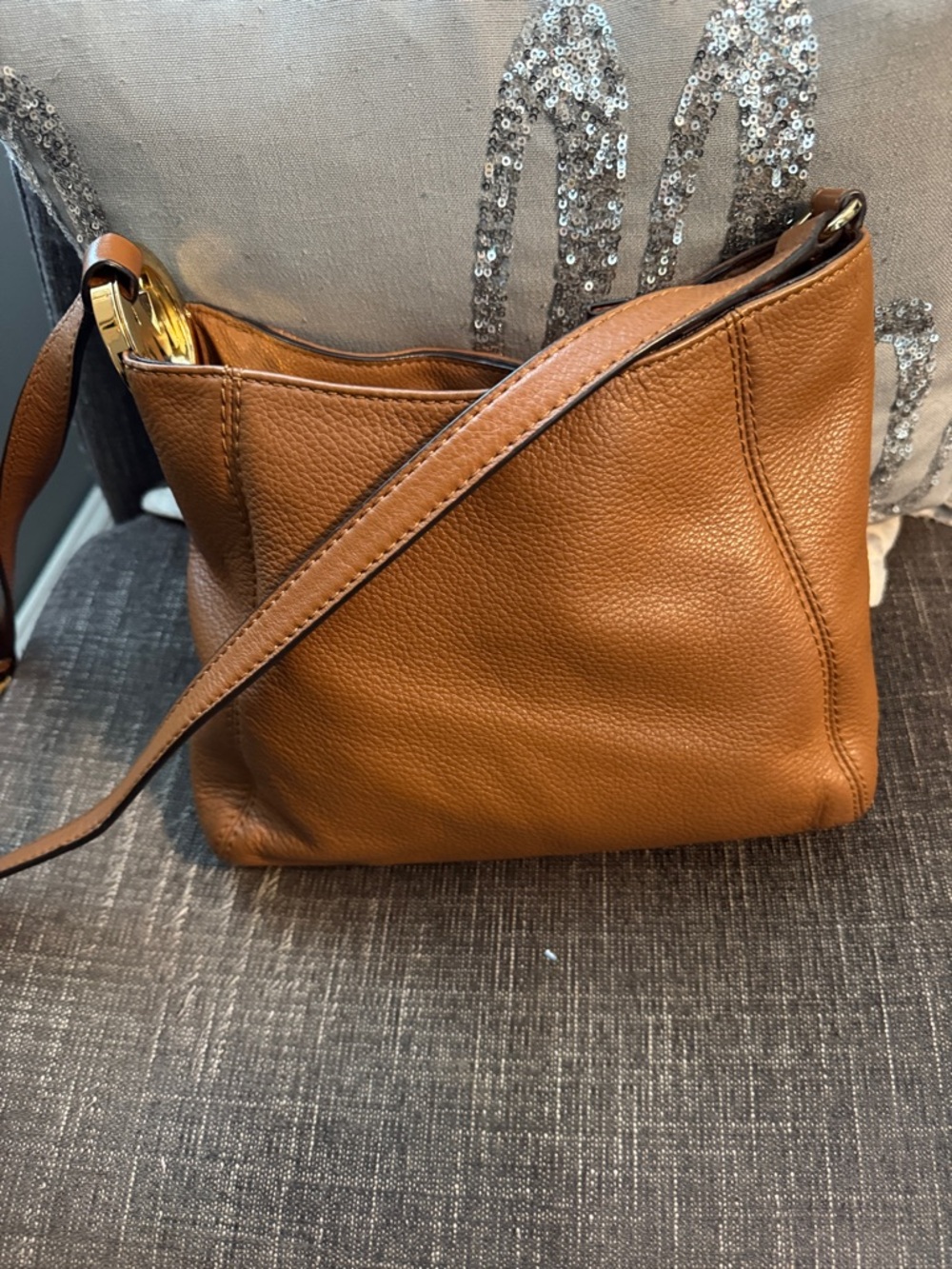 Michael Kors Tan Pebbled Leather Shoulder Bag with Gold Hardware